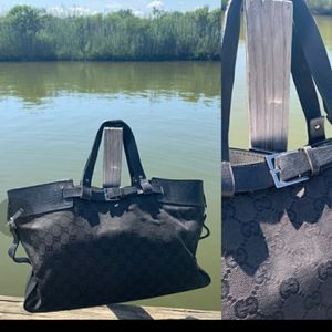 Gucci black signature monogram tote bag